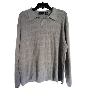 J Ferrar Men's Sweater Gray‎ Ribbed Pattern Front Solid Back Size L Large